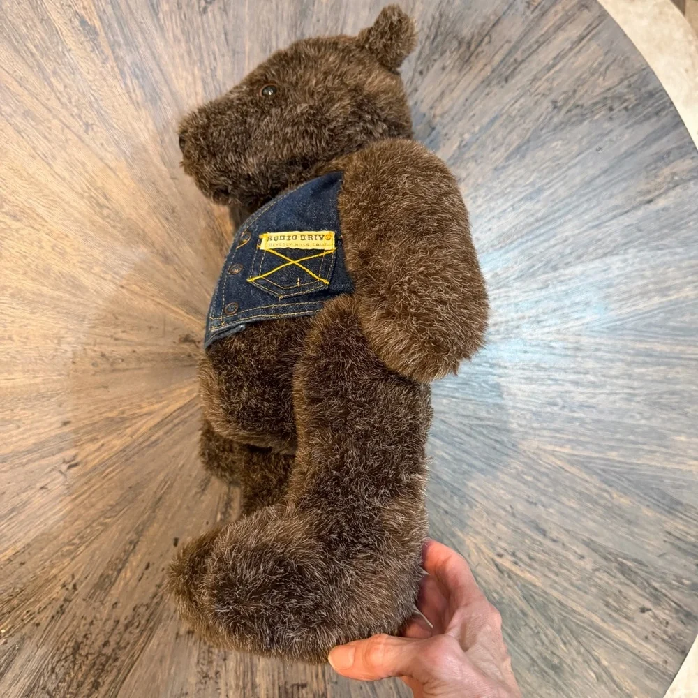 Vintage Rodeo Drive Beverly Hills Teddy Bear w/‎ Denim Vest 18” Plush Souvenir